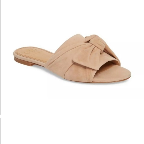 Tory Burch Annabelle Bow Suede Slide Sandal in Tan Size 6.5‎ - Picture 1 of 10
